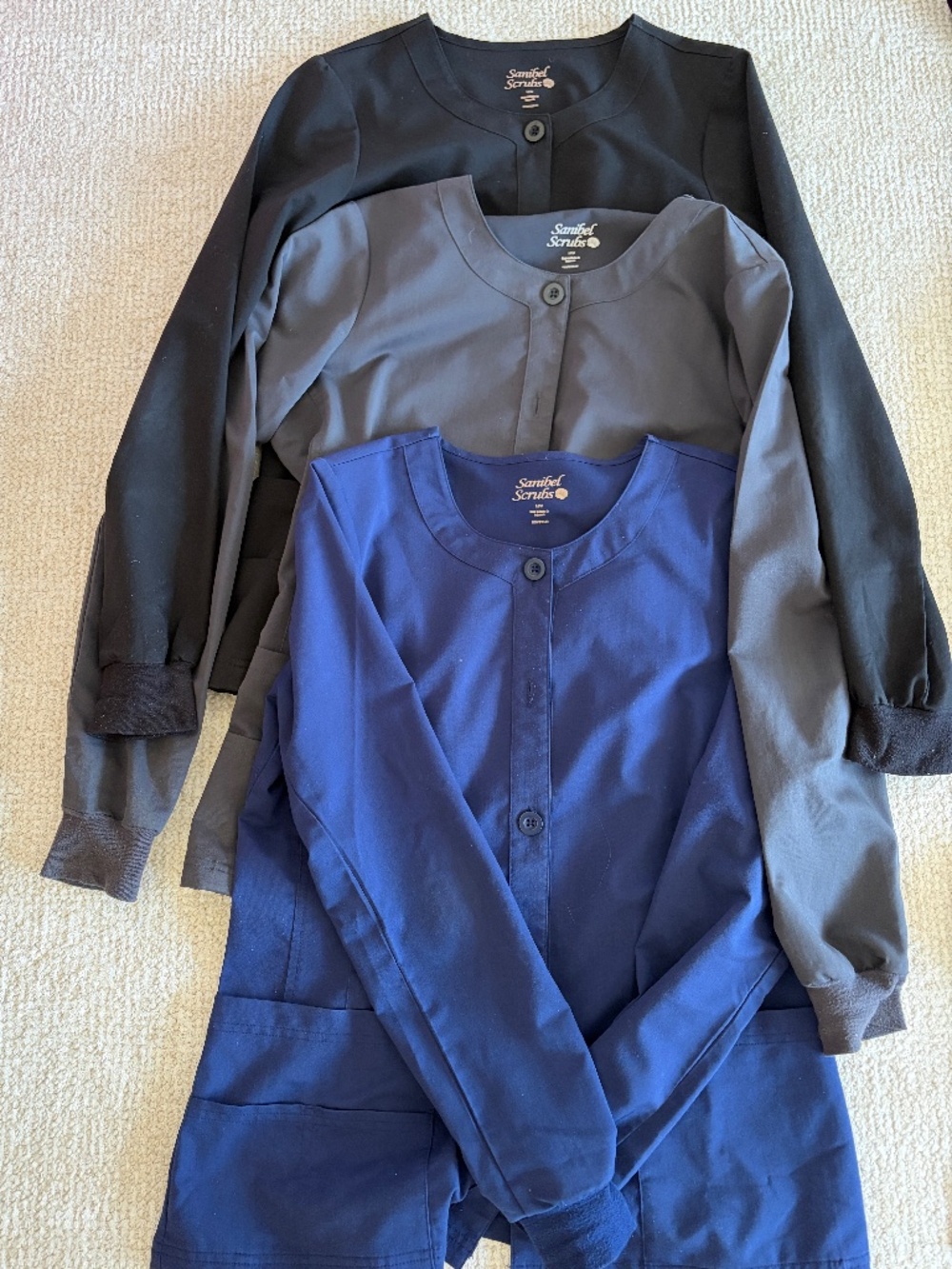 Sanibel Scrubs Button Front Warm Up Jacket Long Sleeve Trio Medium RN93643